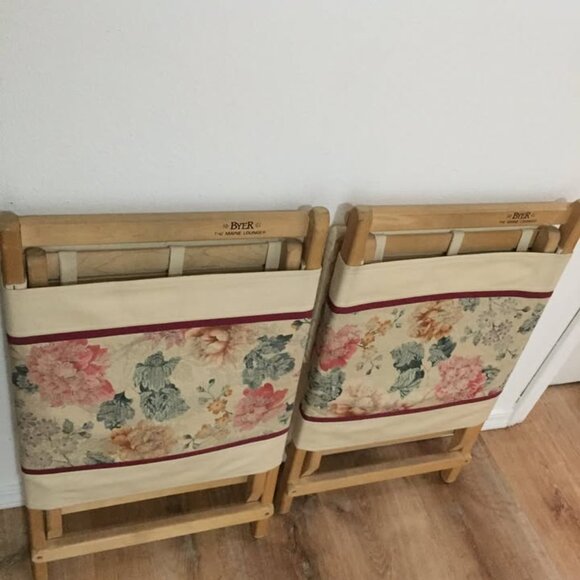 2 Vintage Byer of Maine Lounger Beach Chairs Canvas & Wood Foldable Camping - Picture 3 of 5